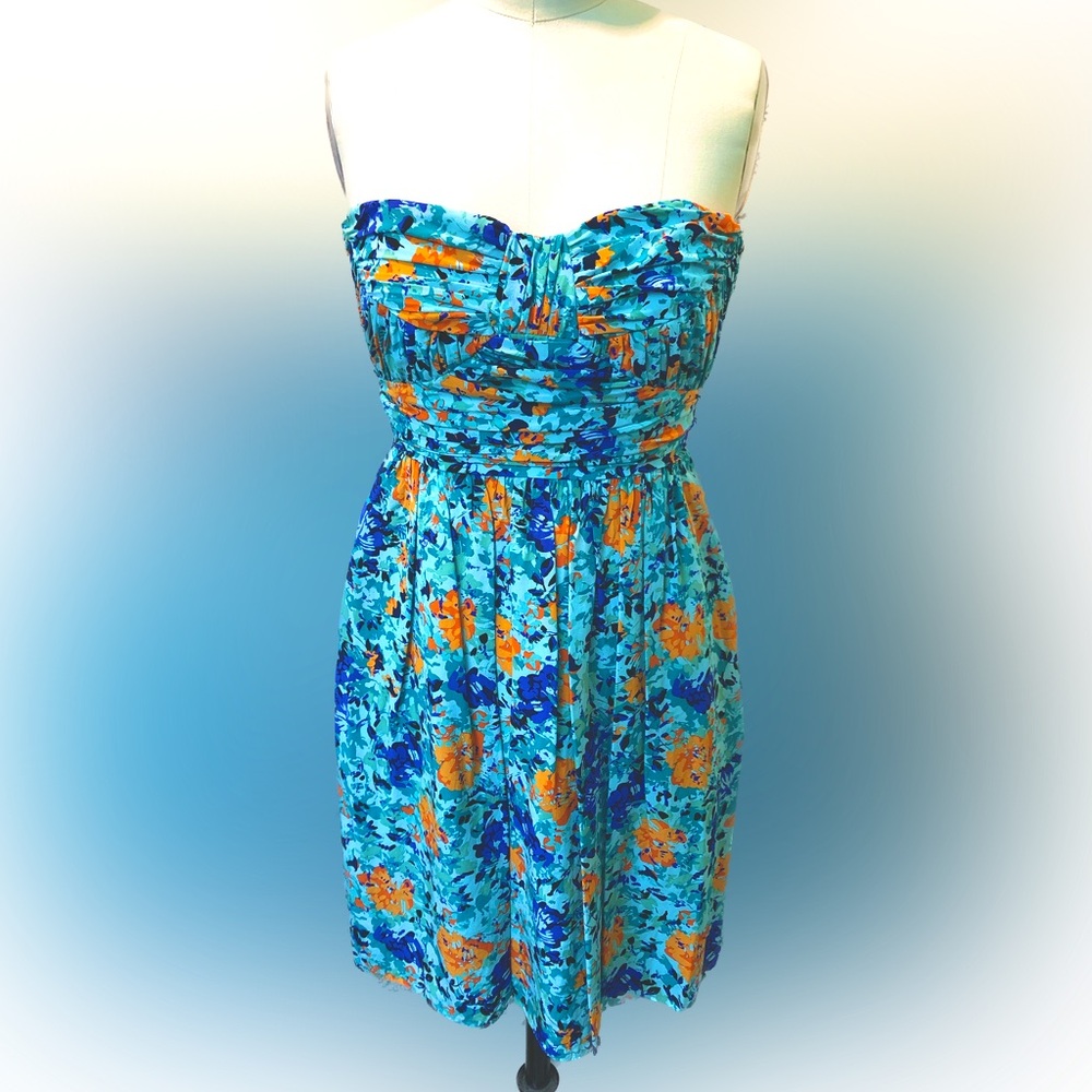 Anthropologie Silk Floral Strapless Dress